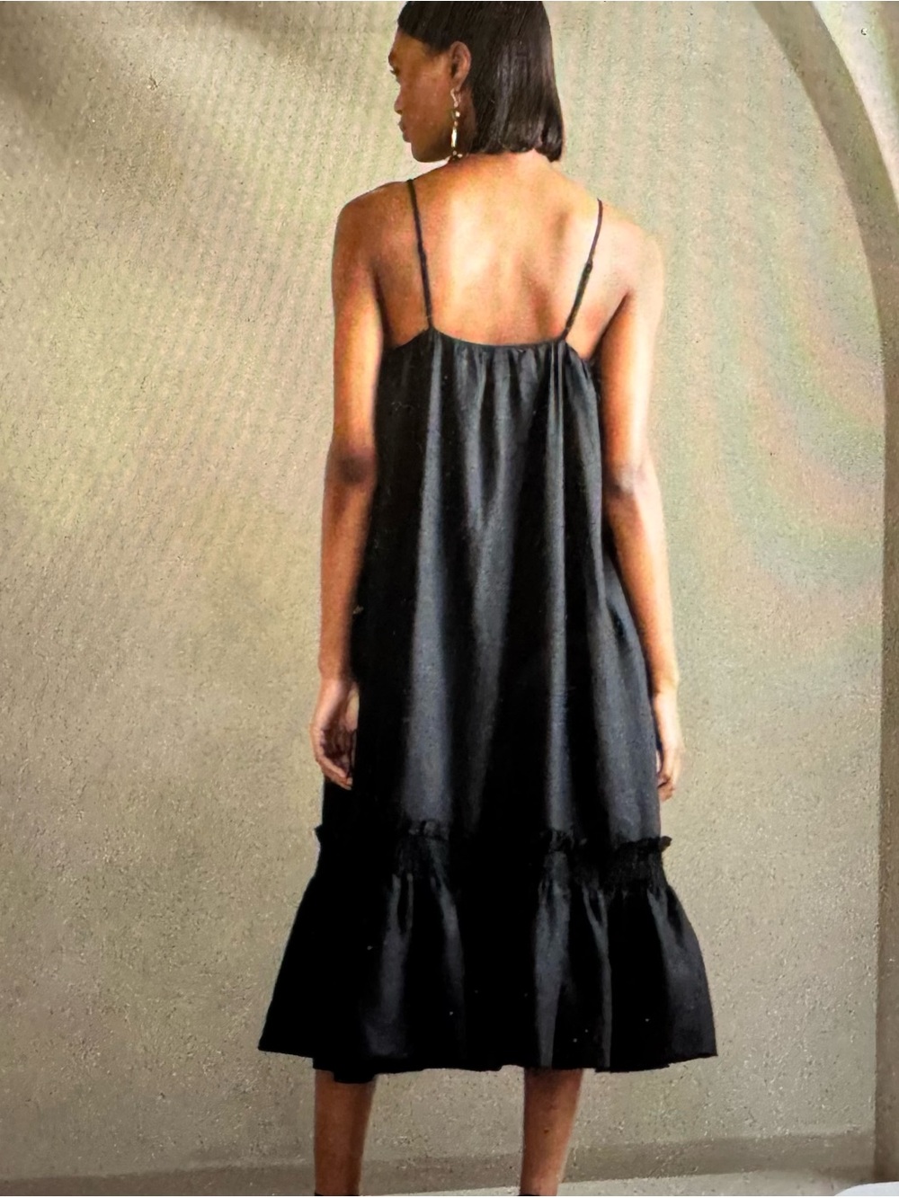 Banana Republic Charlize Linen Dress Womens Medium Swing Black Smocked Tiered